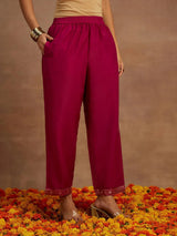 Libas Magenta Woven Design Silk Blend Straight Suit With Dupatta