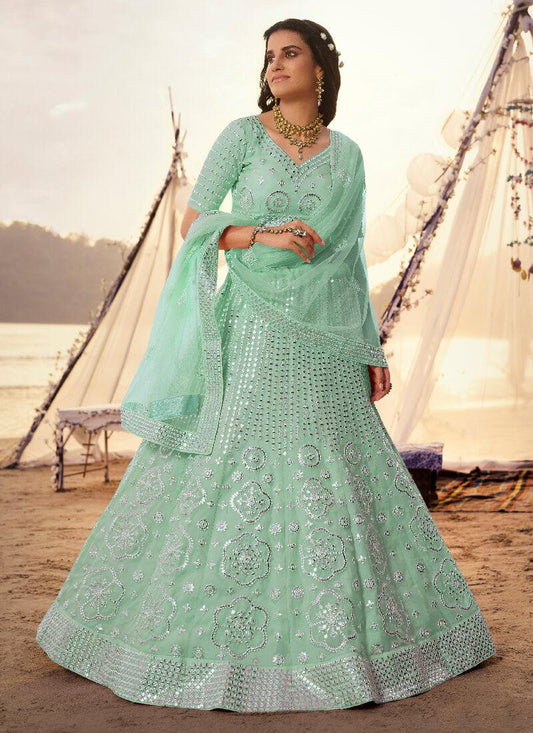 Magical Mint Green Foil Mirror Work Lehenga Choli Set