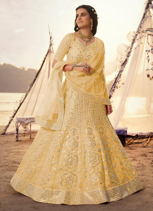 Magical Yellow Foil Mirror Work Lehenga Choli Set