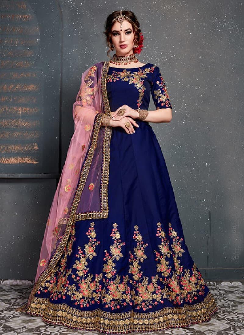 Magnificent Blue Color With Taffeta Silk Base Lehenga Choli