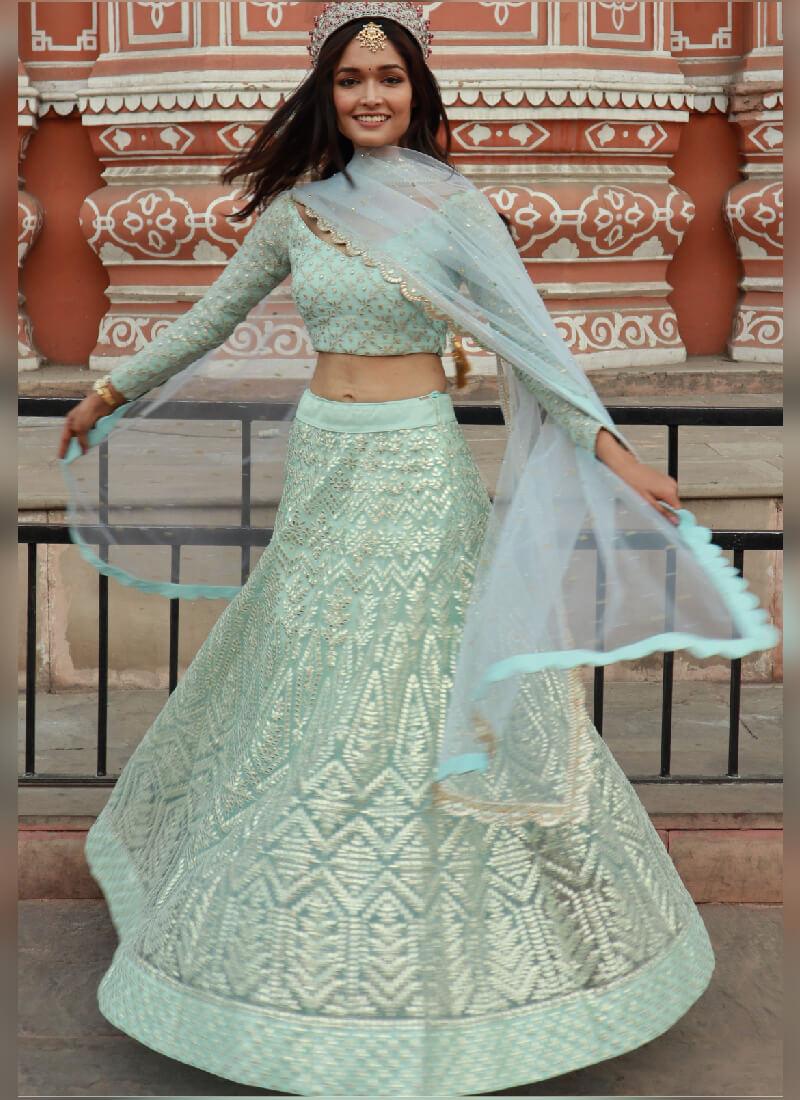 Magnificent Pastel Blue Color Soft Net Base Lehenga Choli