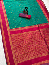 Green Maharashtra Style Soft Silk Saree with Dual Zari Motifs and Border