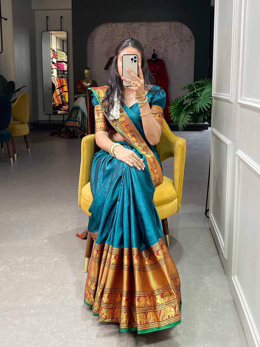 Firozi Color Zari Weaving Work Narayan Pet Saree