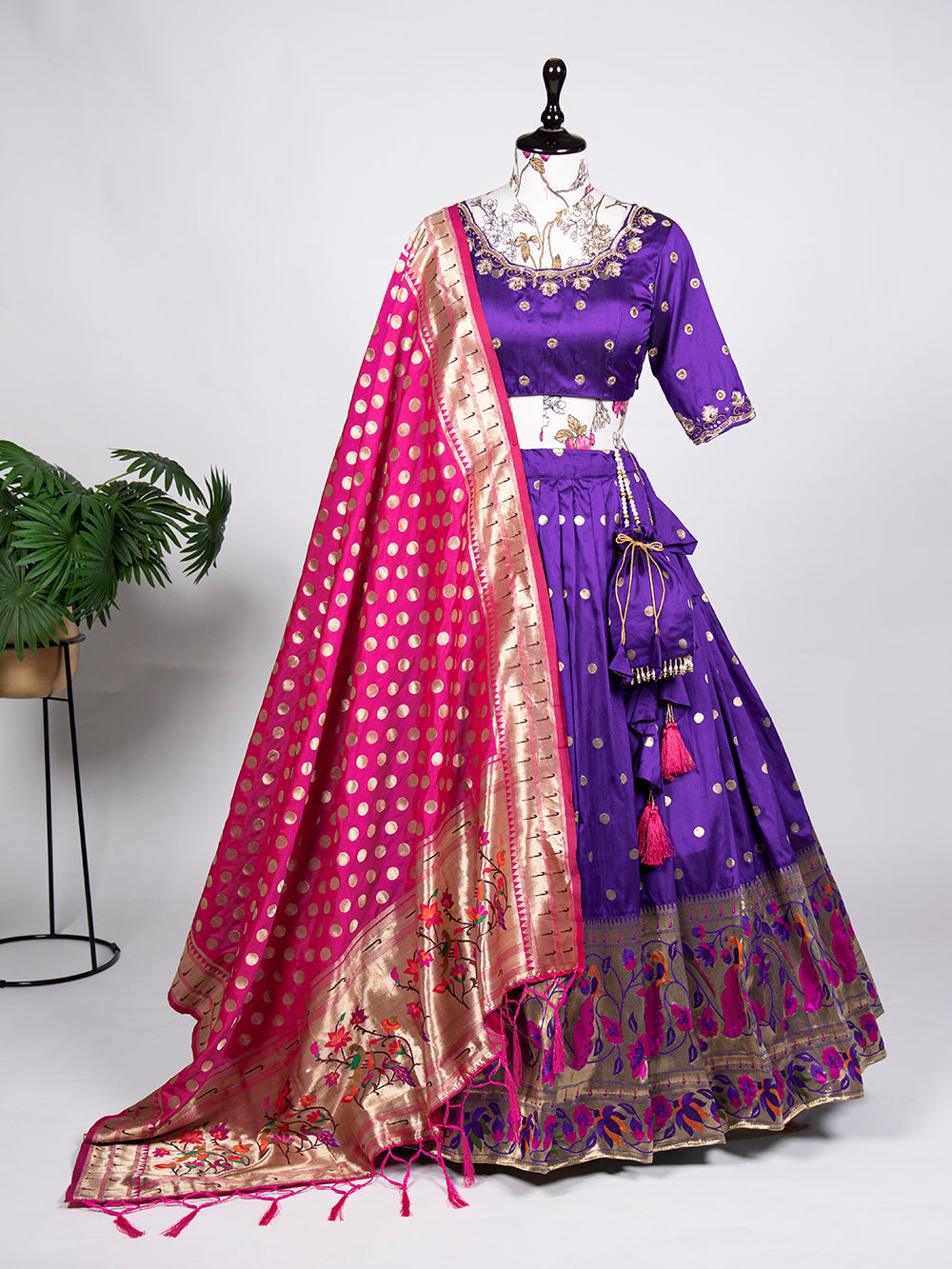 Purple Color Weaving Zari Work Jacquard Silk (Paithani) lehenga Choli
