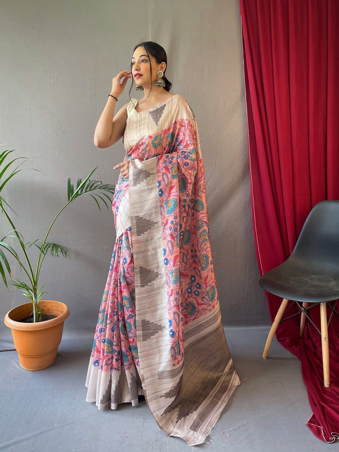 Pink Saree in Cotton Kalamkari Print