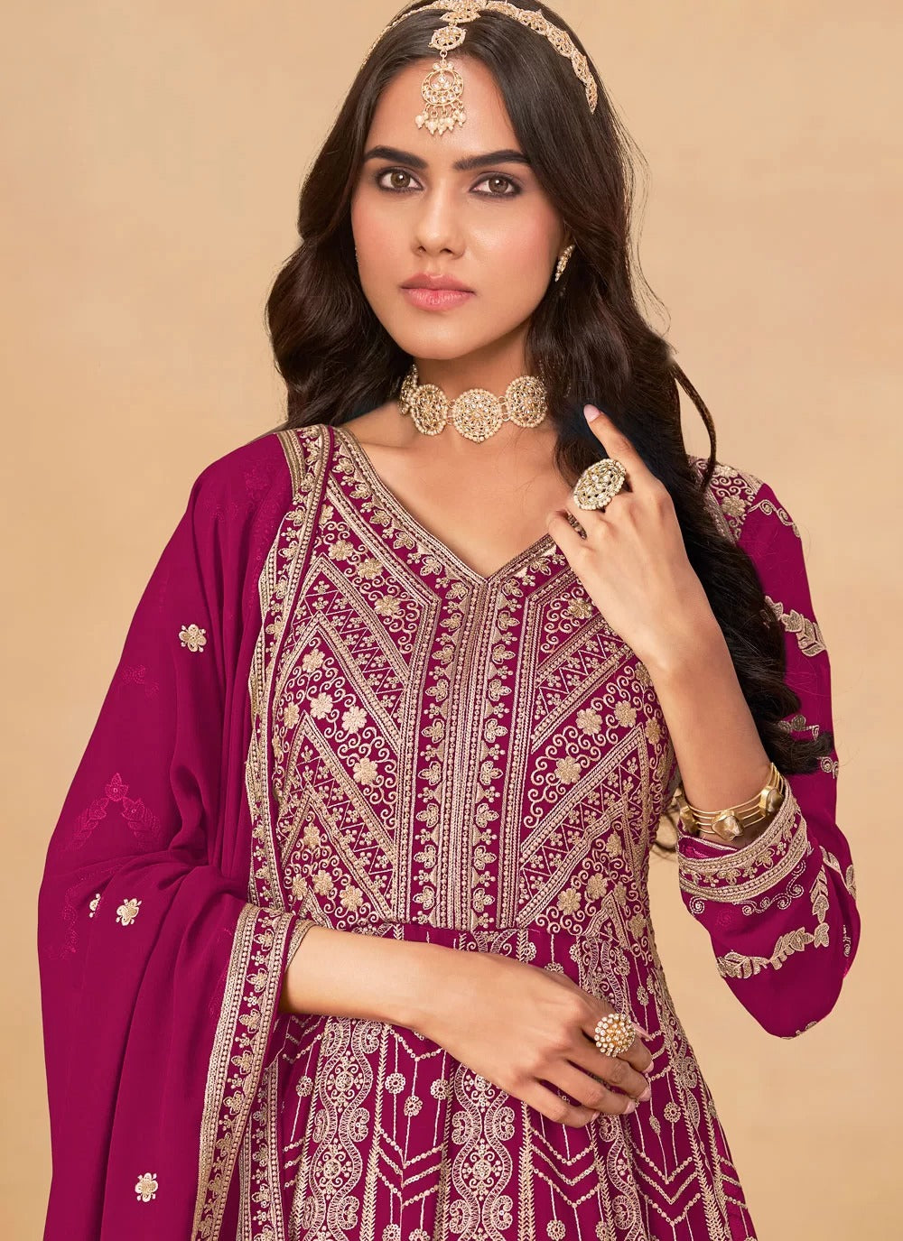 Majestic rani wedding wear anarkali suit in faux georgette