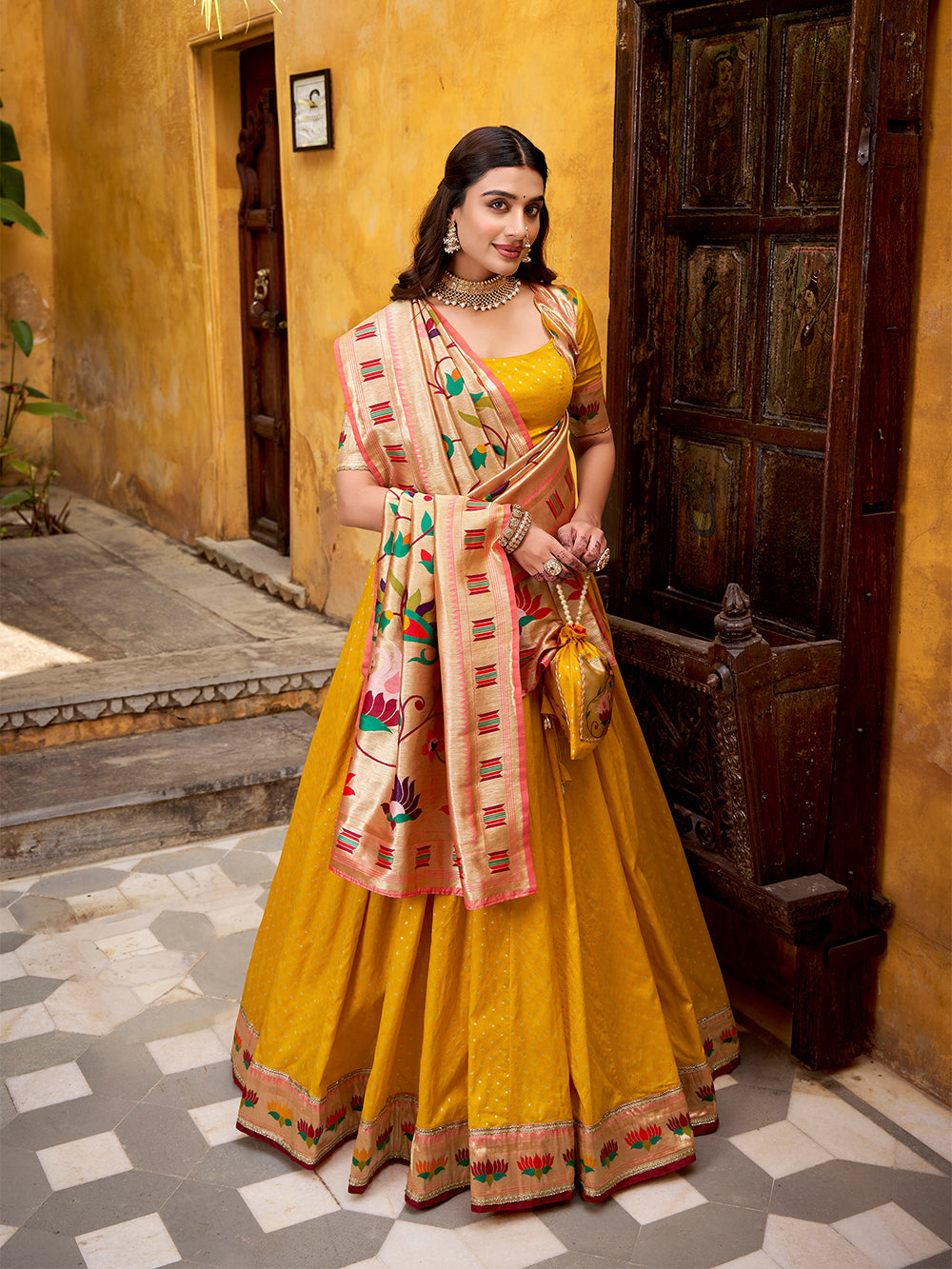 Mango paithani lehenga choli with zari weaving dupatta