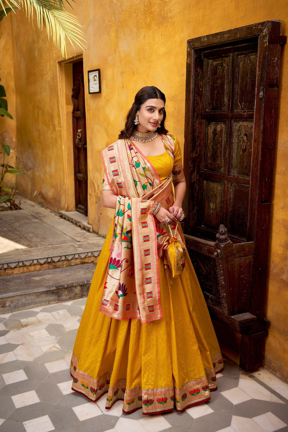 Mango Paithani Lehenga Set with Batwa