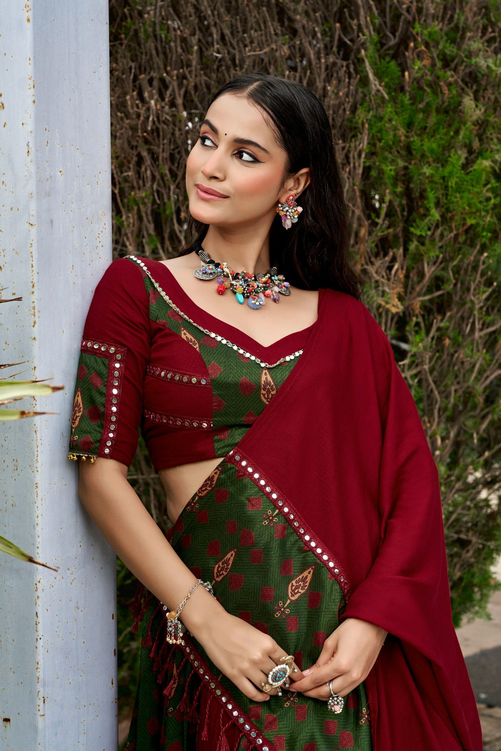 Maroon Ajrakh Printed Lehenga