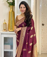Maroon Banarasi Soft Silk Saree with Rich Gold Zari Pallu