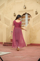 Maroon Bandhani Print Faux Georgette Kurti with Kutchi Patchwork