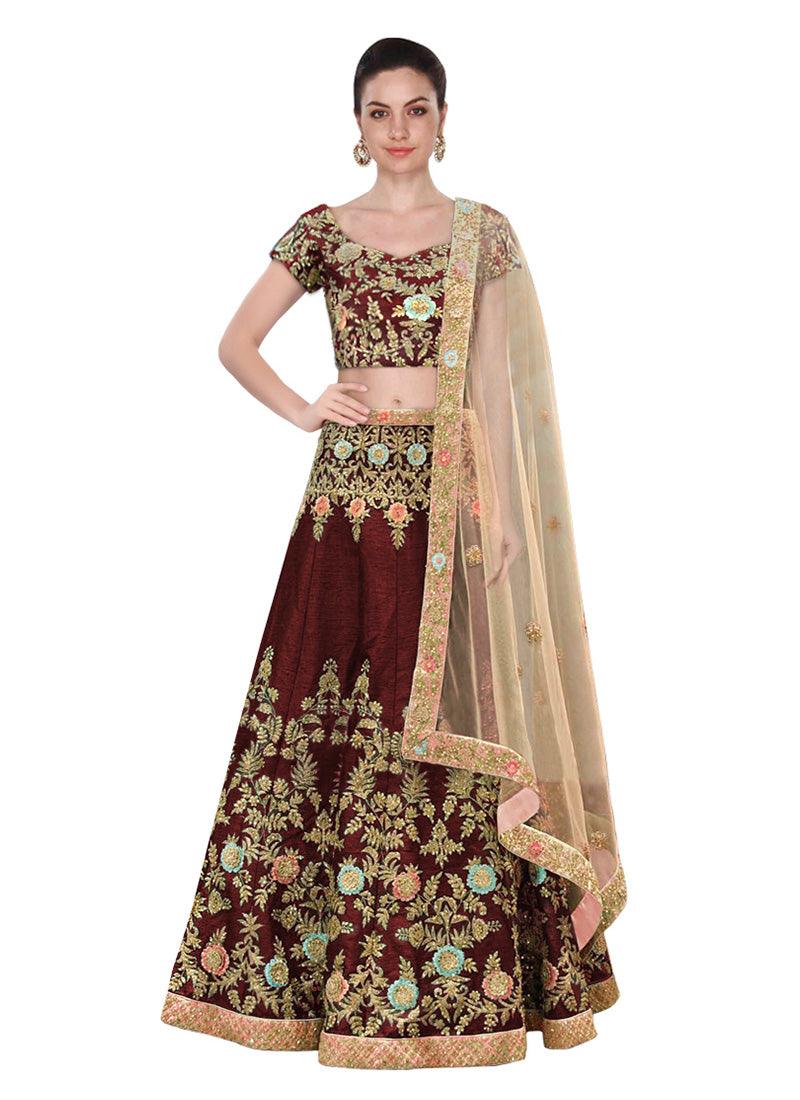 Maroon Color Art Silk Material Heavy Work Lehenga Choli