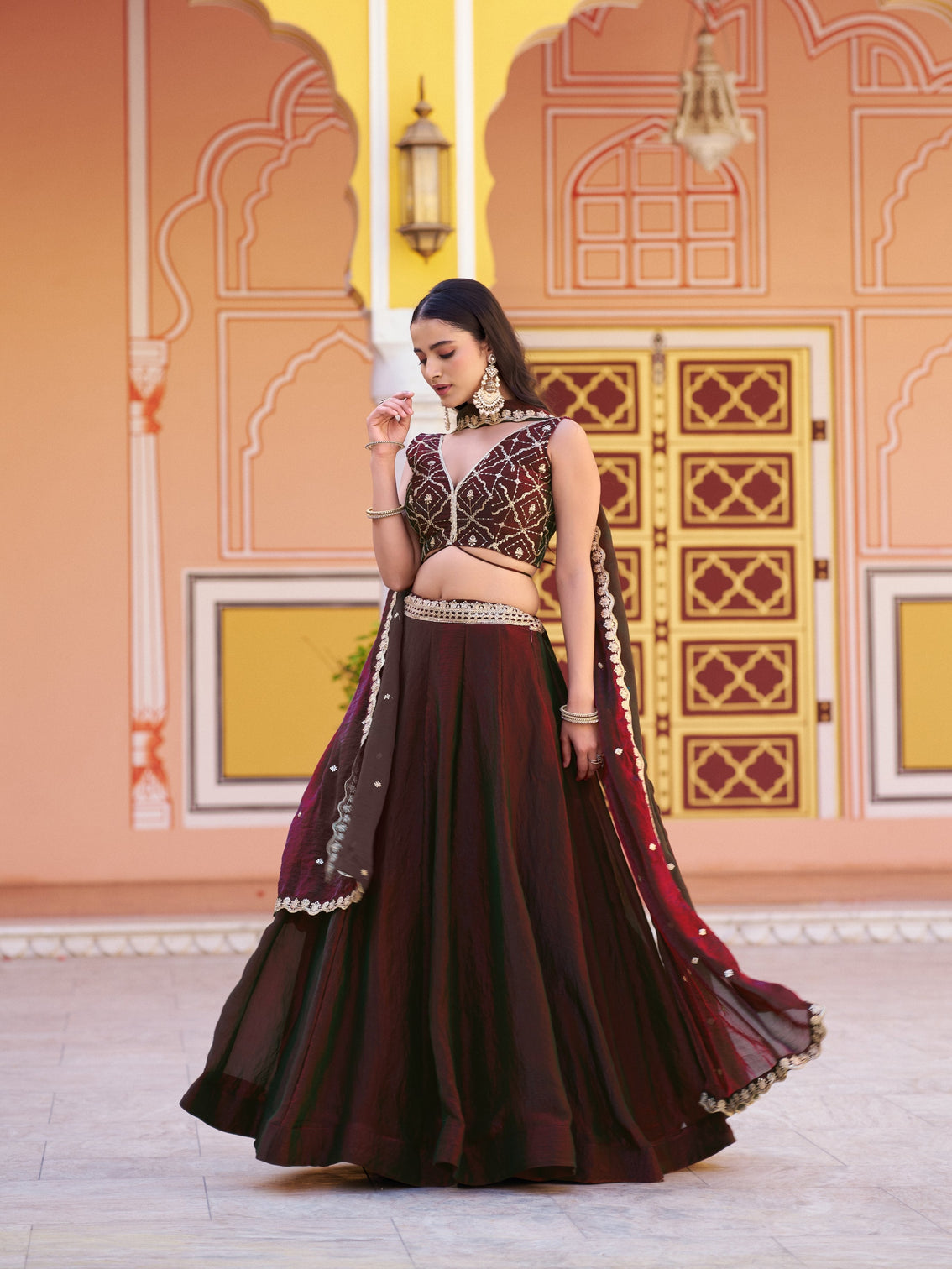 Bridesmaid wear fendi lehenga choli