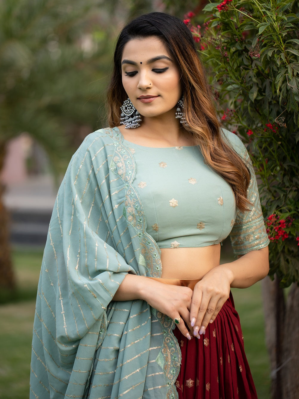Maroon Color Thread And Sequins Embroidery Work Georgette New Lehenga Choli Set