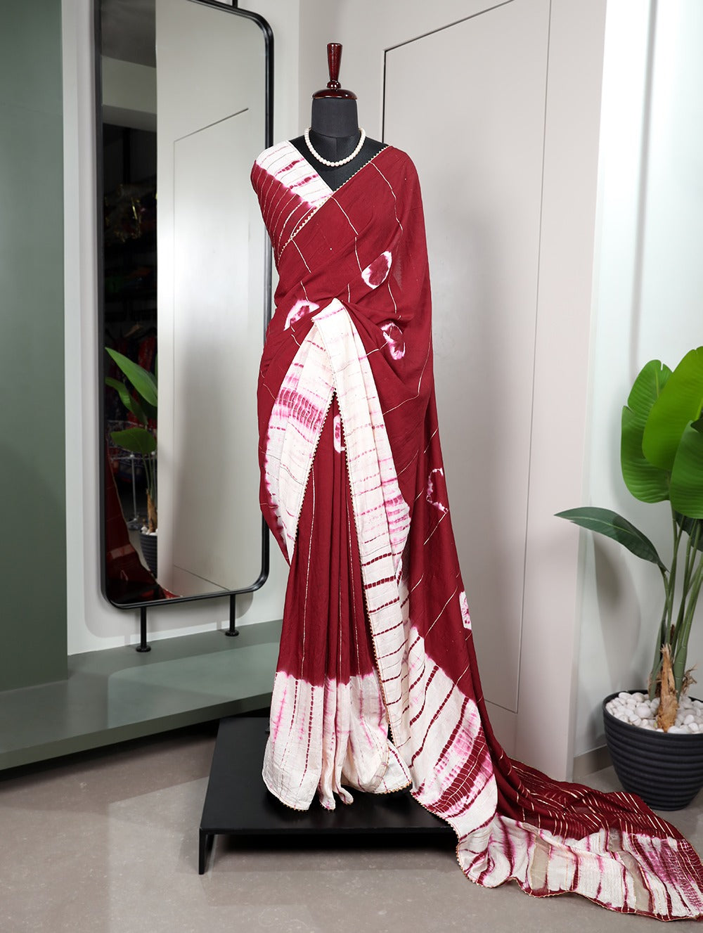 Maroon Color Sequined Viscose Chanderi Saree with Gota Patti Border & Blouse