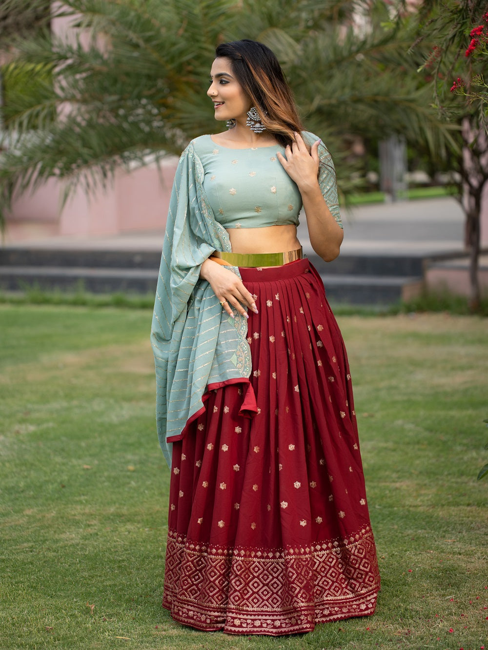 Maroon Color Thread And Sequins Embroidery Work Georgette New Lehenga Choli Set