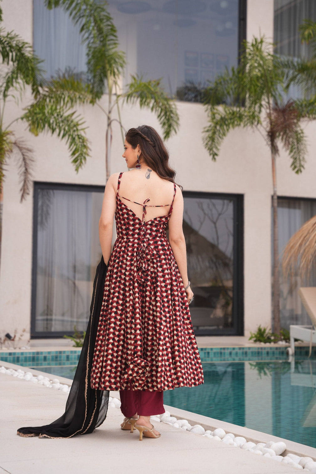 Maroon Cotton Printed Anarkali Suit