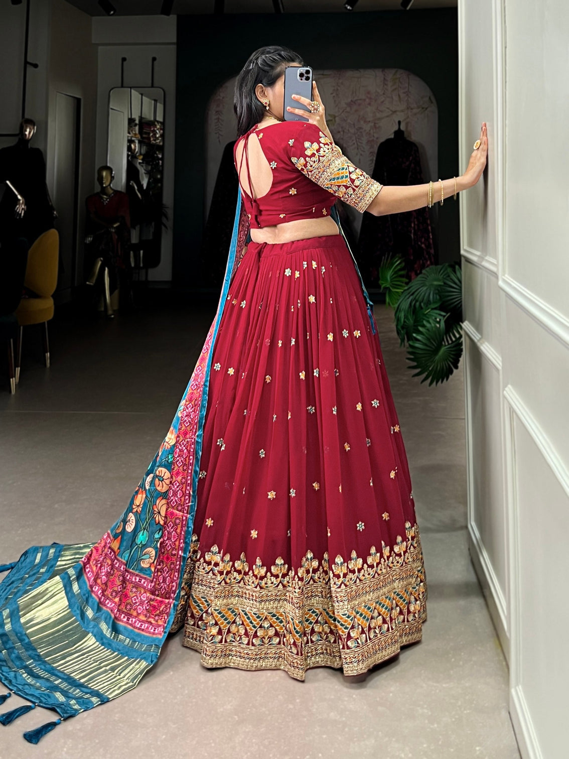 Maroon Dazzle with Every Drape – Georgette Embroidered Lehenga Set