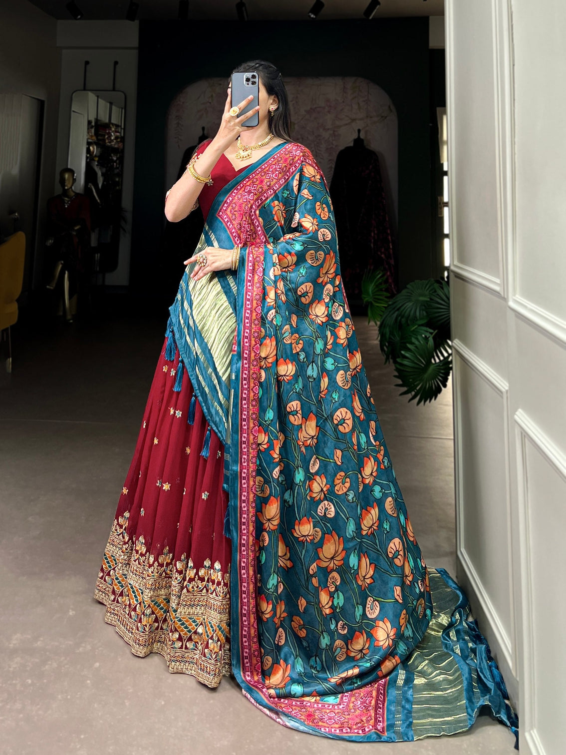 Maroon Dazzle with Every Drape – Georgette Embroidered Lehenga Set