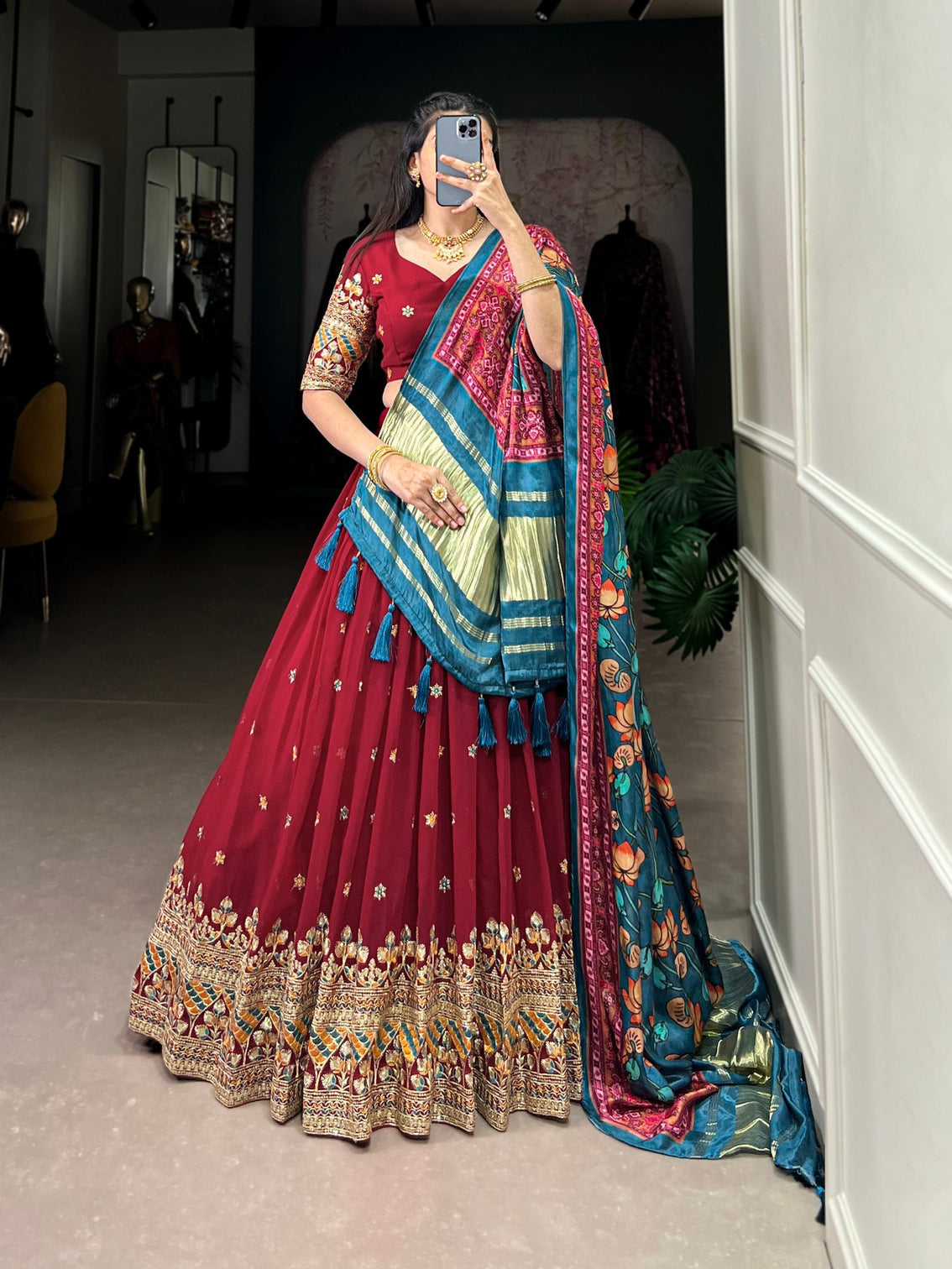 Maroon Dazzle with Every Drape – Georgette Embroidered Lehenga Set