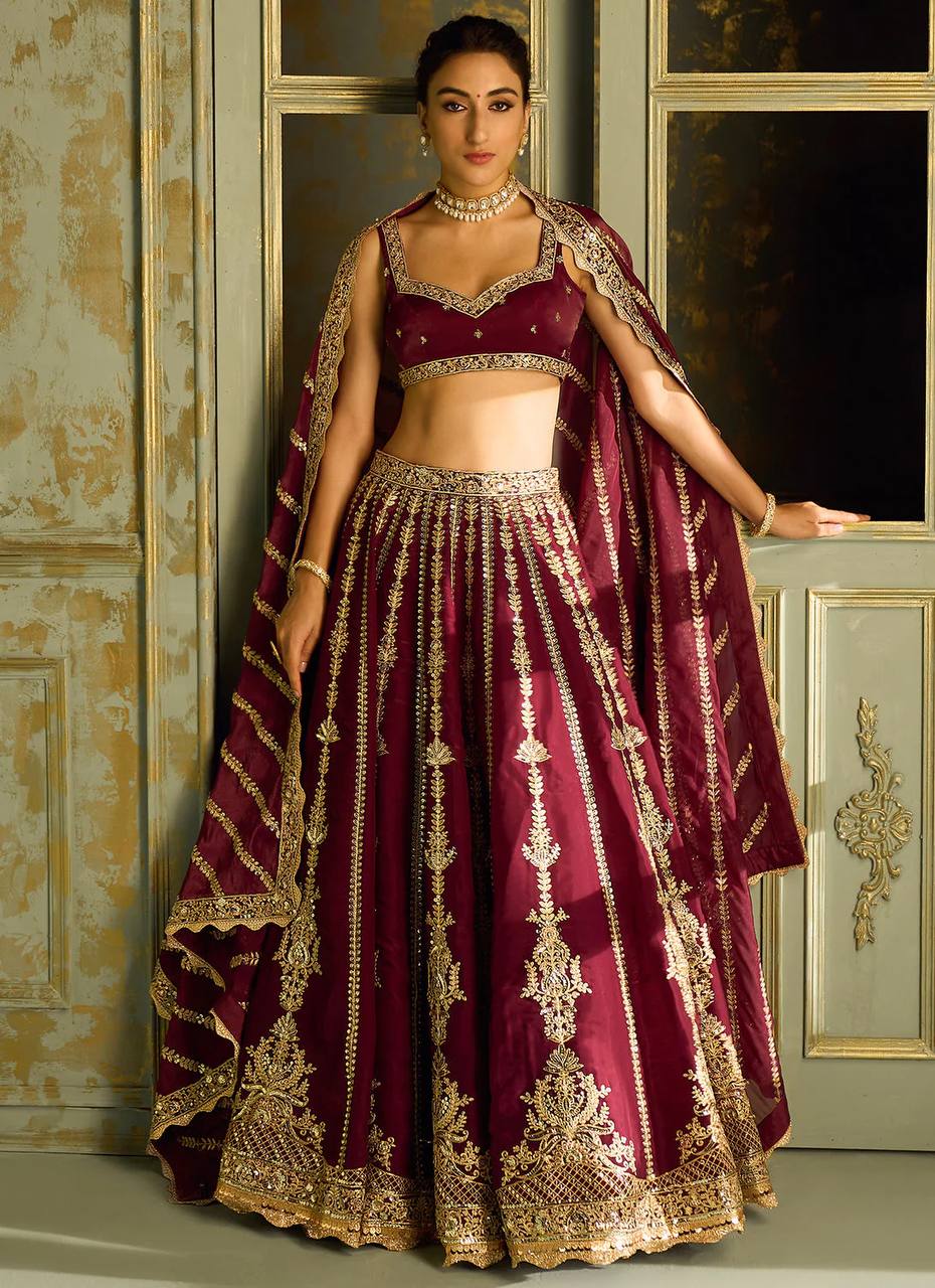 Maroon Kasturi Silk Lehenga Set