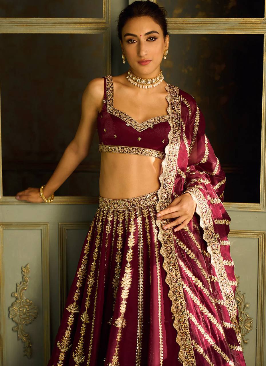 Maroon Kasturi Silk Lehenga Set