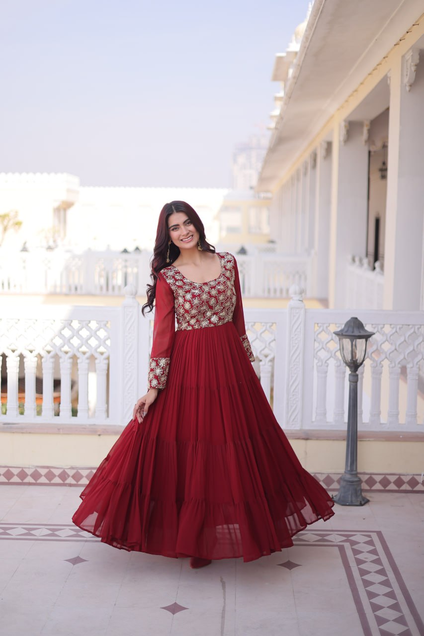 Maroon Embroidered Anarkali Gown