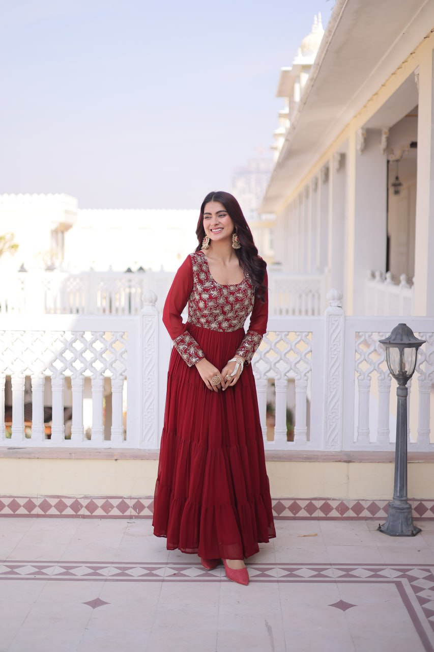 Maroon Embroidered Anarkali Gown