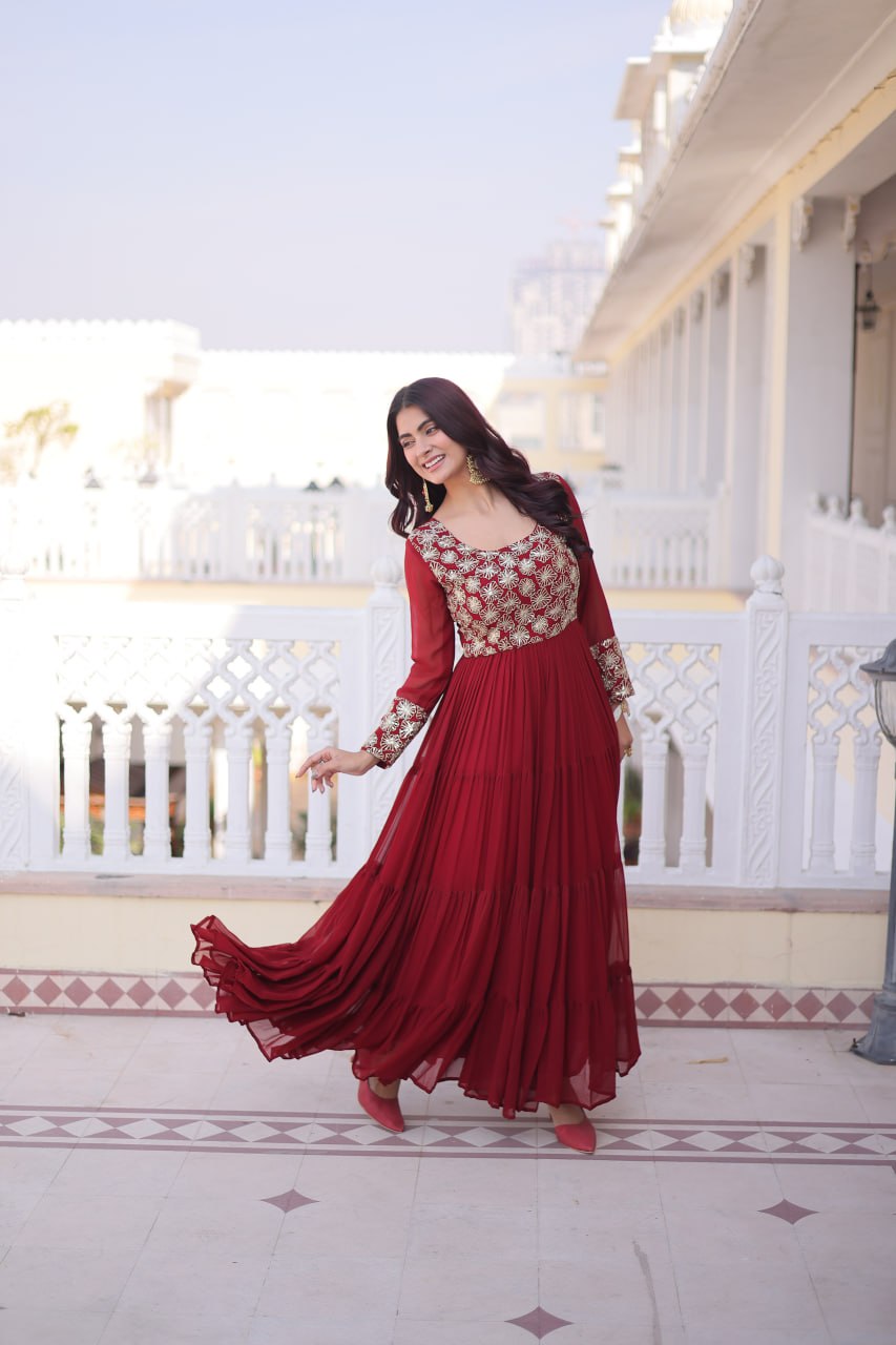Maroon Embroidered Anarkali Gown
