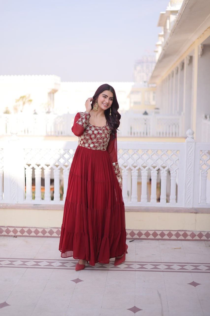 Maroon Embroidered Anarkali Gown