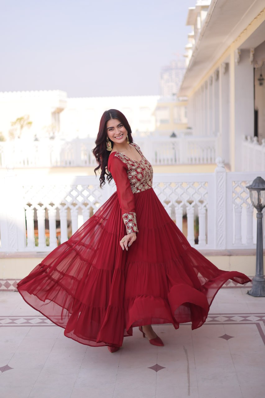Maroon Embroidered Anarkali Gown