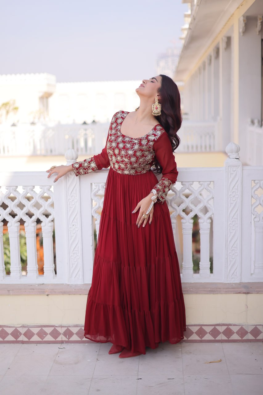 Maroon Embroidered Anarkali Gown