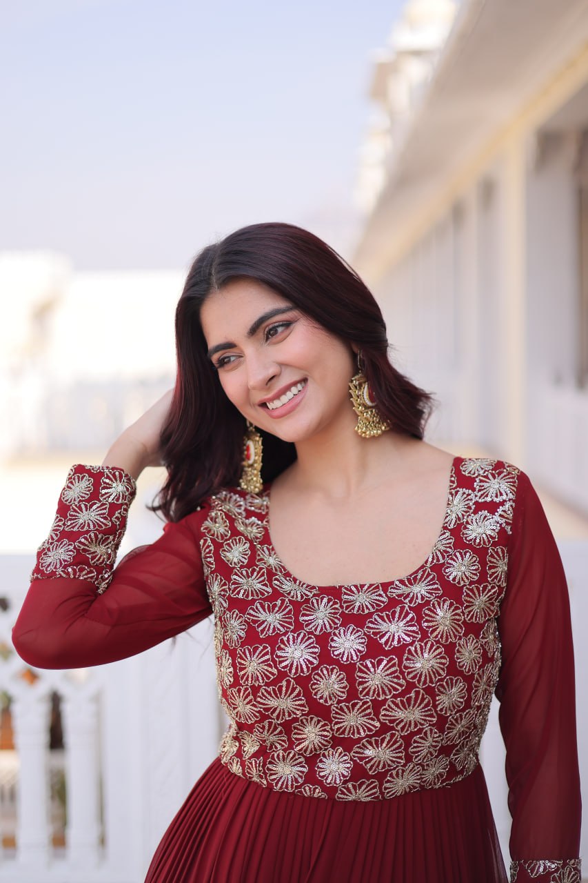 Maroon Embroidered Anarkali Gown