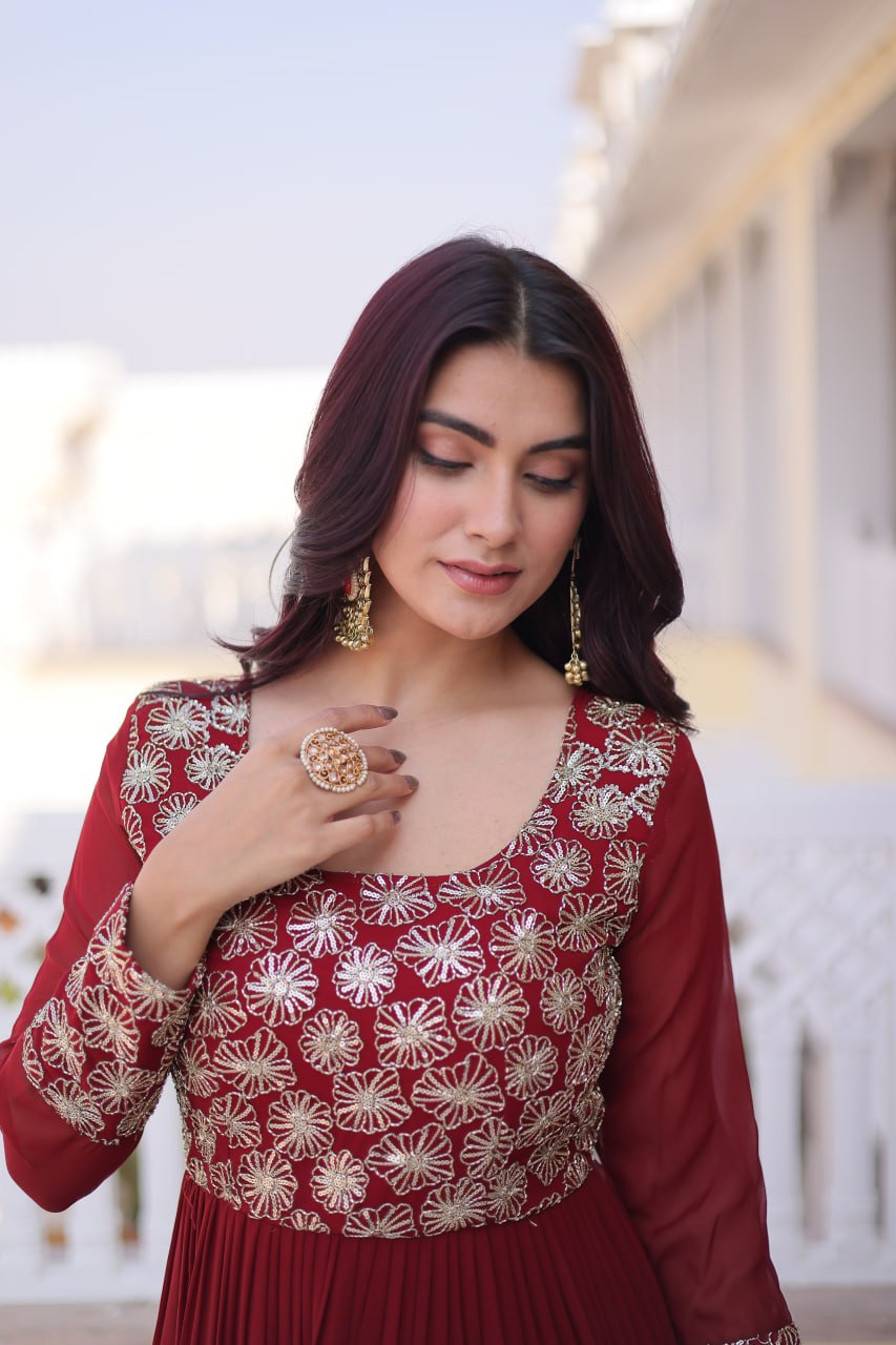 Maroon Embroidered Anarkali Gown