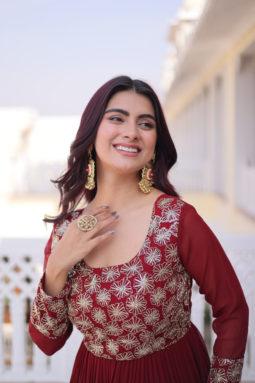 Maroon Embroidered Anarkali Gown