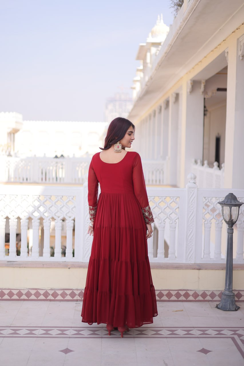 Maroon Embroidered Anarkali Gown