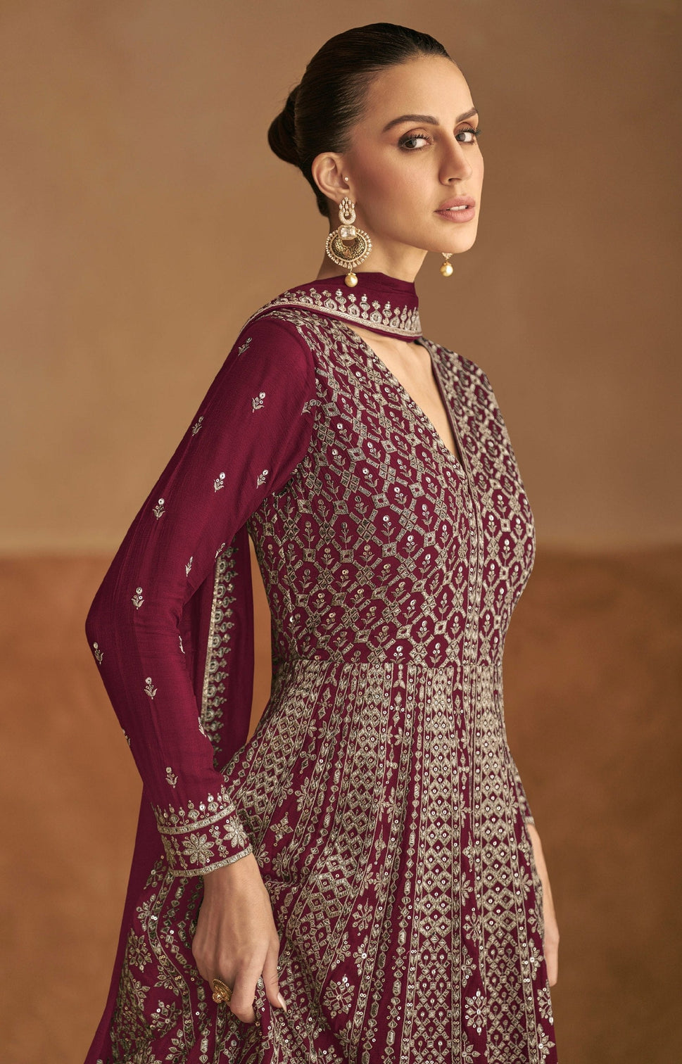 Maroon Embroidered Gown with Dupatta