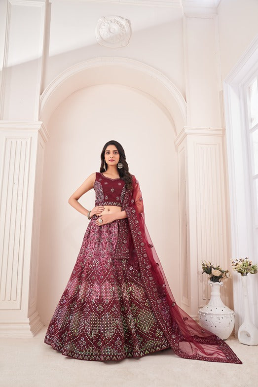 Captivating Maroon Embroidered Lehenga Choli Set - Perfect for Parties