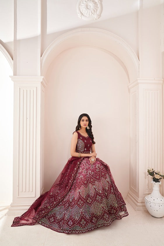 Captivating Maroon Embroidered Lehenga Choli Set - Perfect for Parties