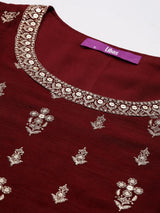 Libas Maroon Embroidered Silk Blend Pakistani Suit