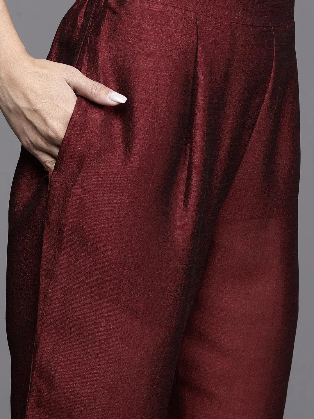 Libas Maroon Embroidered Silk Blend Pakistani Suit