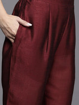 Libas Maroon Embroidered Silk Blend Pakistani Suit