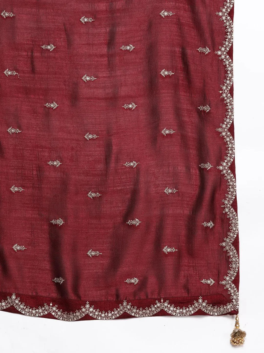 Libas Maroon Embroidered Silk Blend Pakistani Suit