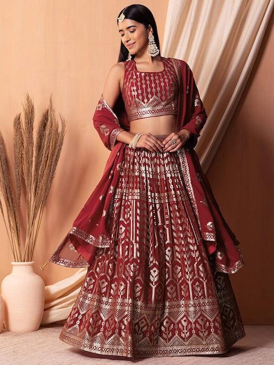 Maroon Georgette Sequinned pleated Lehenga Choli