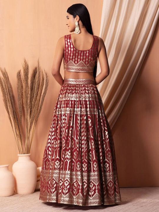 Maroon Georgette Sequinned pleated Lehenga Choli