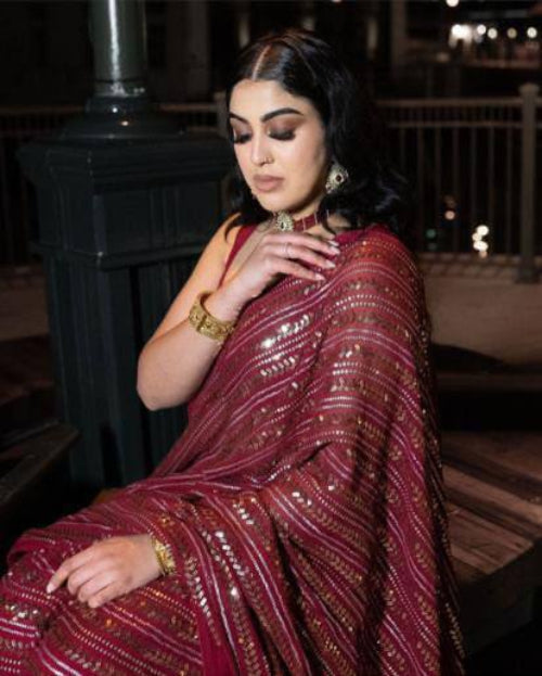 Maroon Glamorous Georgette Sequin Saree