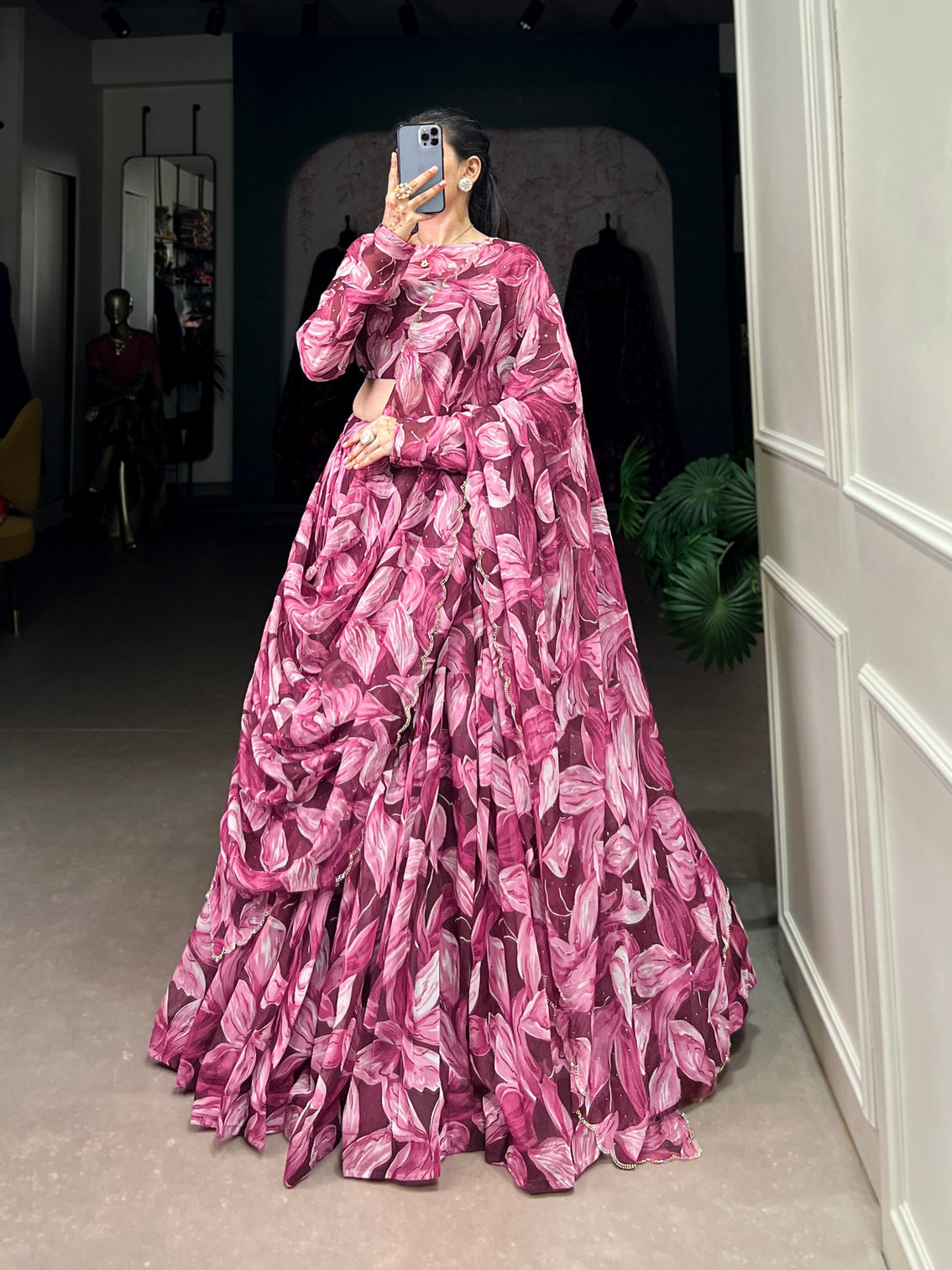 Maroon Glamorous Grace Tabby Silk Lehenga Set with Hotfix Detailing