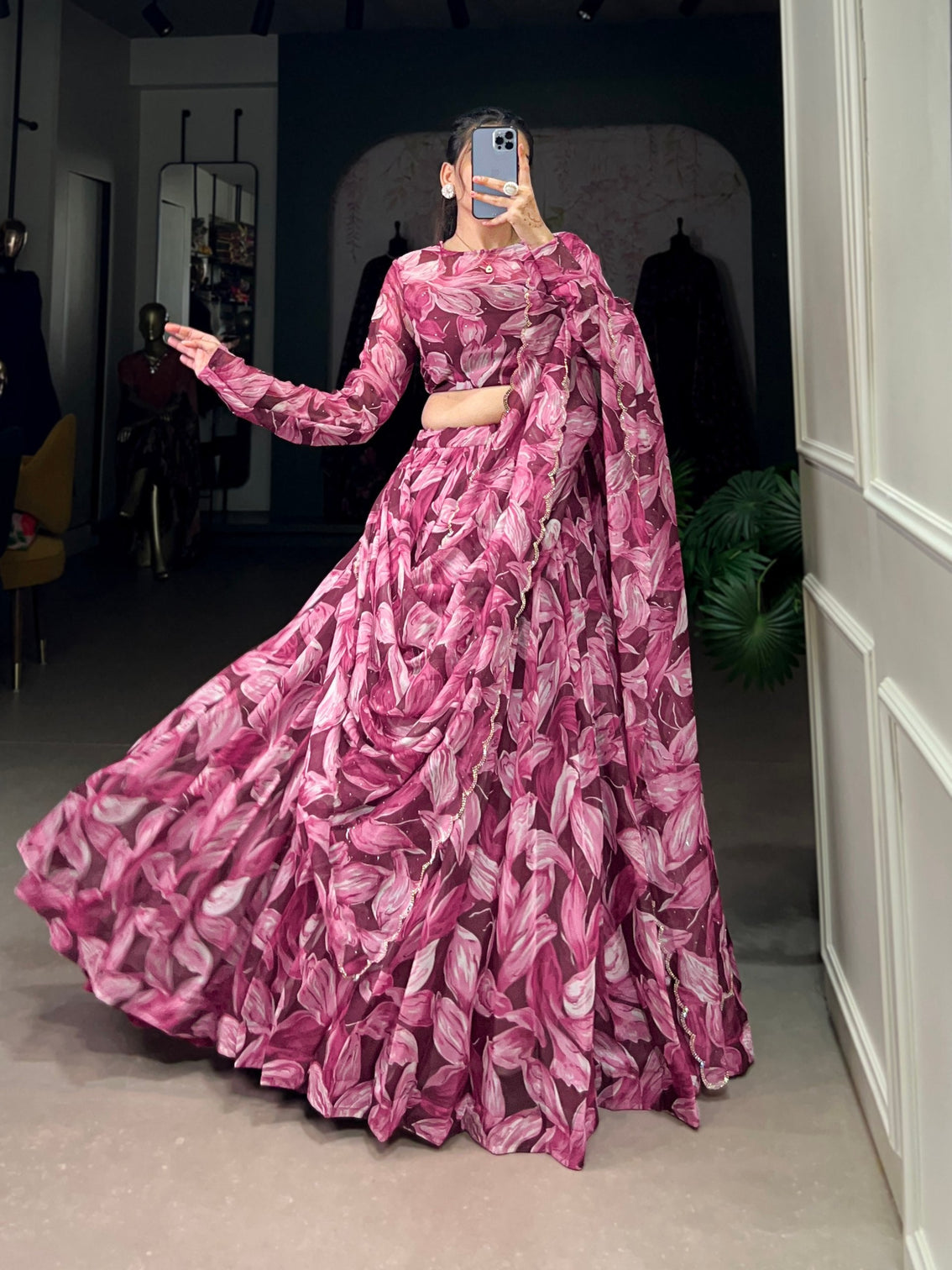 Maroon Glamorous Grace Tabby Silk Lehenga Set with Hotfix Detailing
