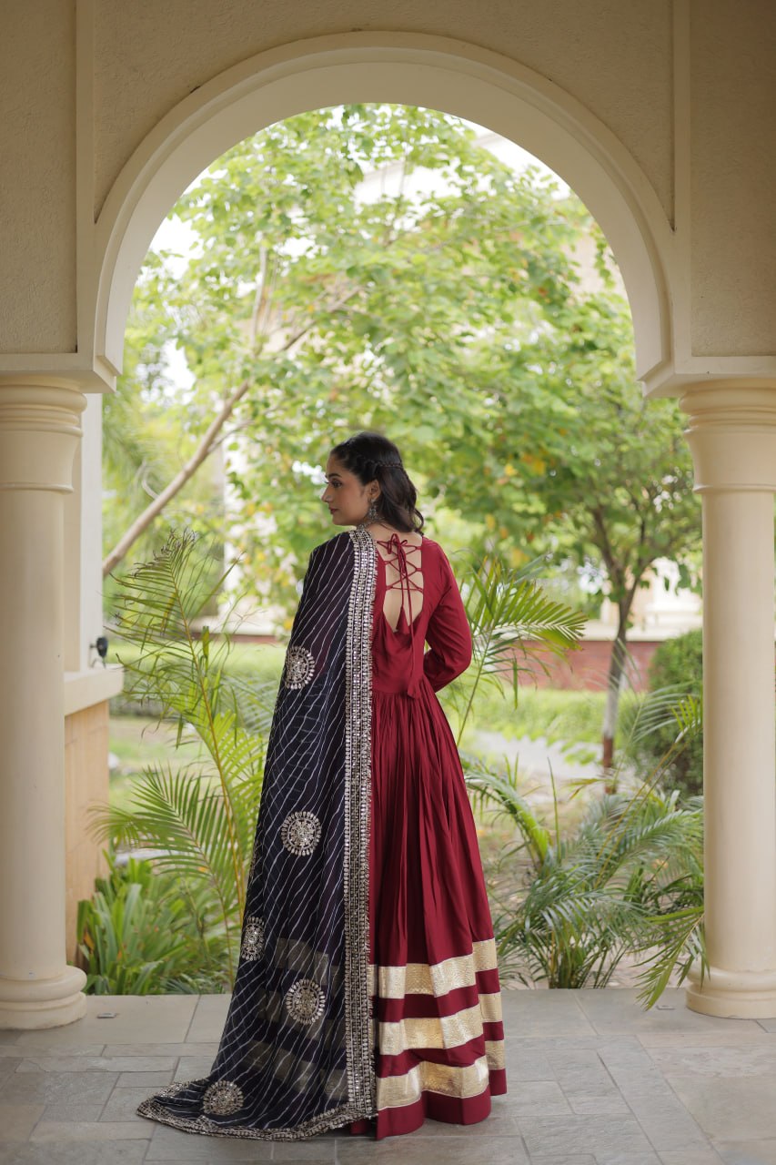Maroon Gota Patti Gown With Dupatta