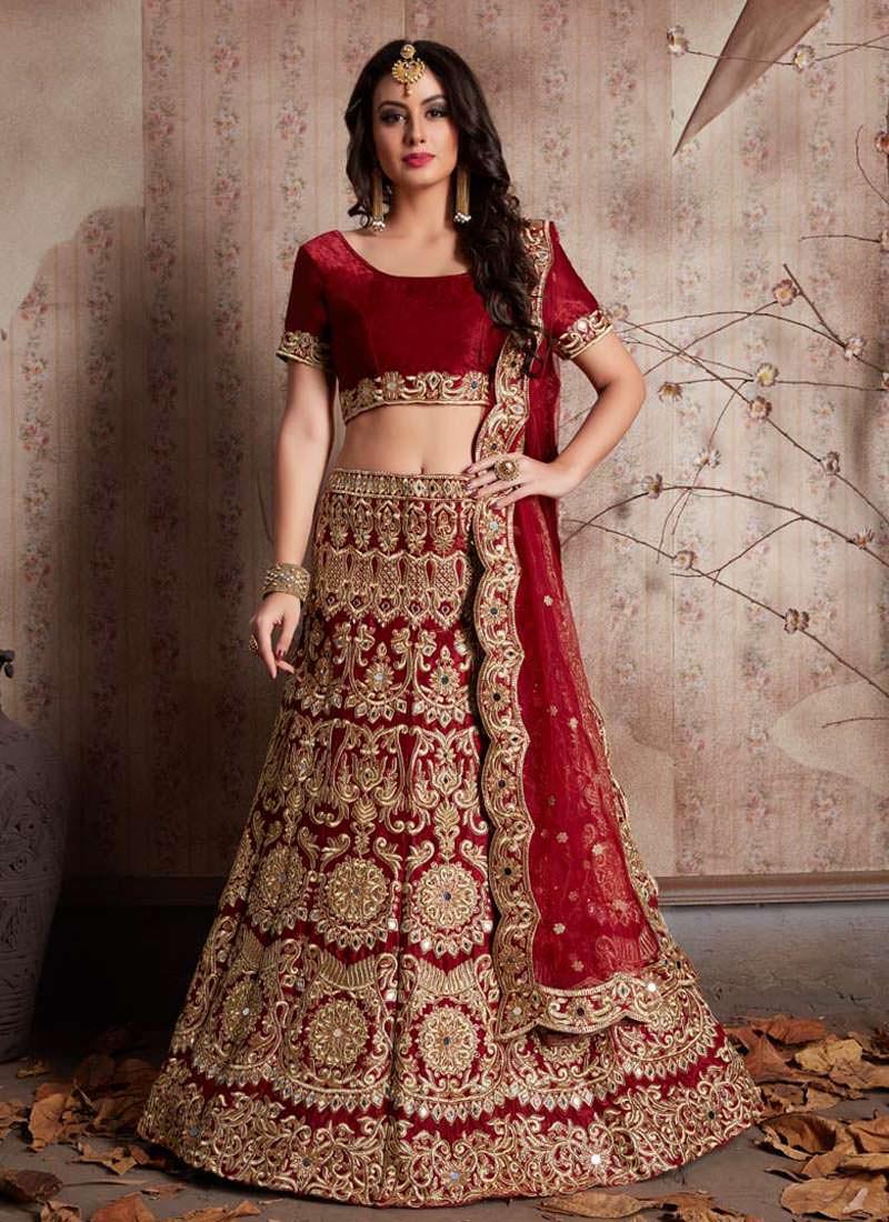 Maroon Machine Embroidery Lehenga Choli With Mirror Work